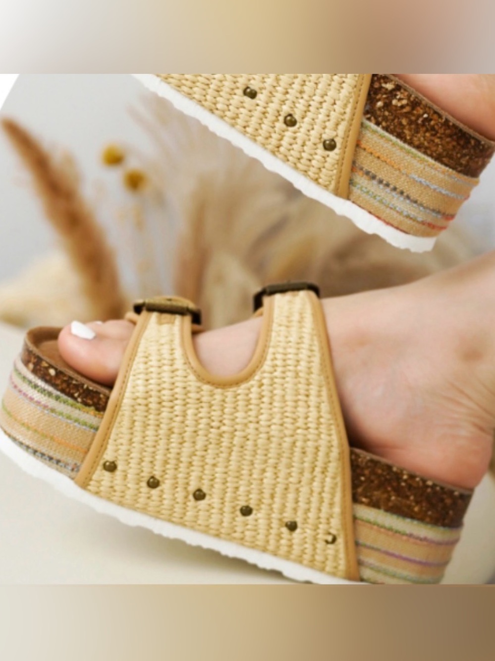 Tan Platform Slide Sandals - Casual Summer Comfort